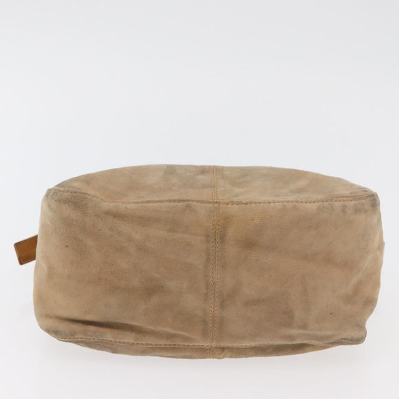 FENDI Mamma Baguette Shoulder Bag Suede Beige Gold Auth 179607