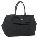 PRADA Ribbon Hand Bag Nylon Black Gold Auth 179608-1