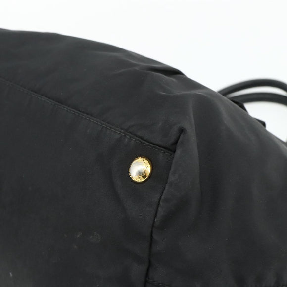 PRADA Ribbon Hand Bag Nylon Black Gold Auth 179608