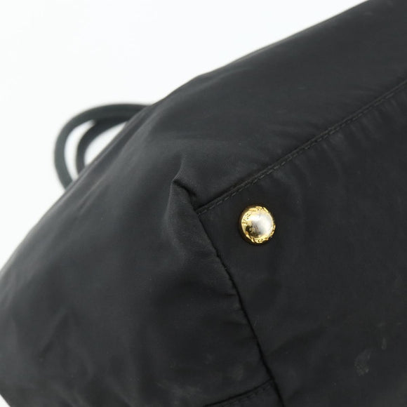 PRADA Ribbon Hand Bag Nylon Black Gold Auth 179608