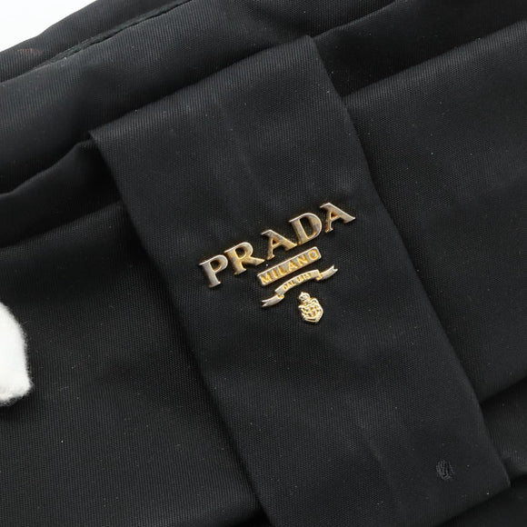 PRADA Ribbon Hand Bag Nylon Black Gold Auth 179608