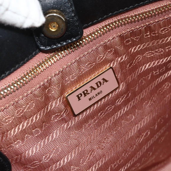 PRADA Ribbon Hand Bag Nylon Black Gold Auth 179608