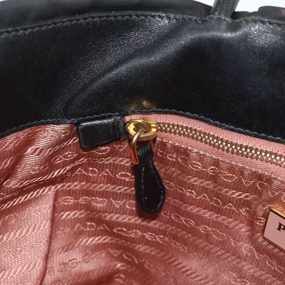 PRADA Ribbon Hand Bag Nylon Black Gold Auth 179608
