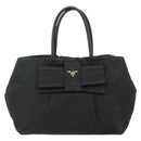 PRADA Ribbon Hand Bag Nylon Black Gold Auth 179608-13