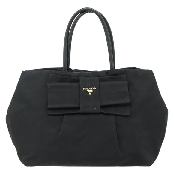 PRADA Ribbon Hand Bag Nylon Black Gold Auth 179608