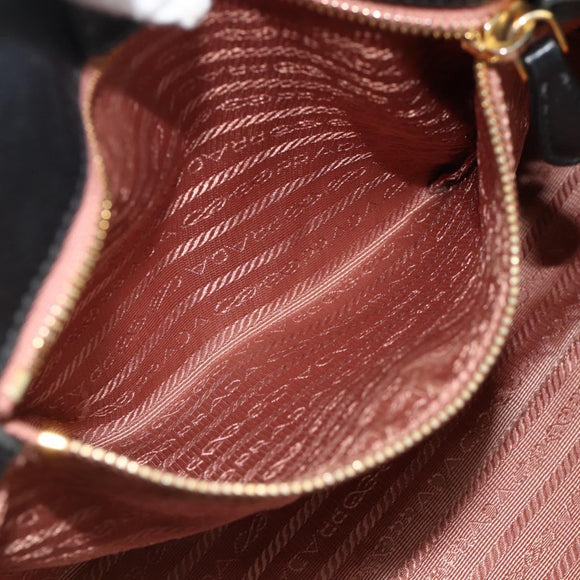 PRADA Ribbon Hand Bag Nylon Black Gold Auth 179608
