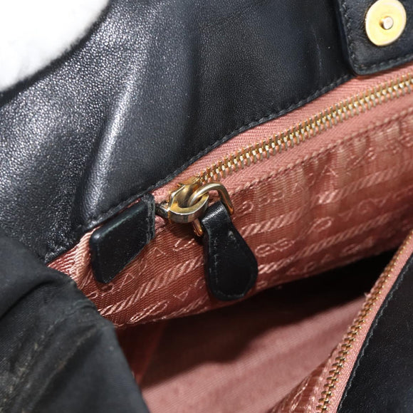 PRADA Ribbon Hand Bag Nylon Black Gold Auth 179608