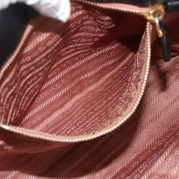 PRADA Ribbon Hand Bag Nylon Black Gold Auth 179608