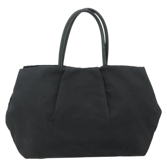 PRADA Ribbon Hand Bag Nylon Black Gold Auth 179608