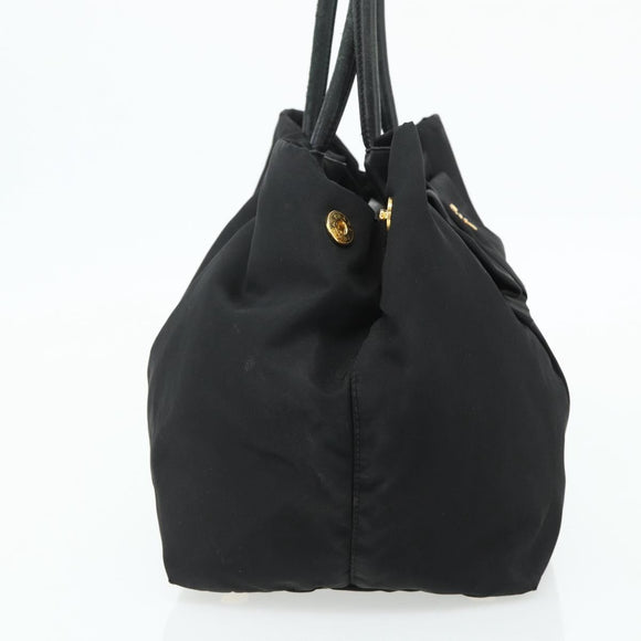 PRADA Ribbon Hand Bag Nylon Black Gold Auth 179608