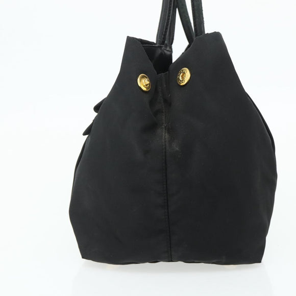 PRADA Ribbon Hand Bag Nylon Black Gold Auth 179608