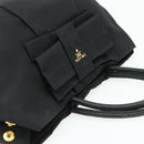PRADA Ribbon Hand Bag Nylon Black Gold Auth 179608-6