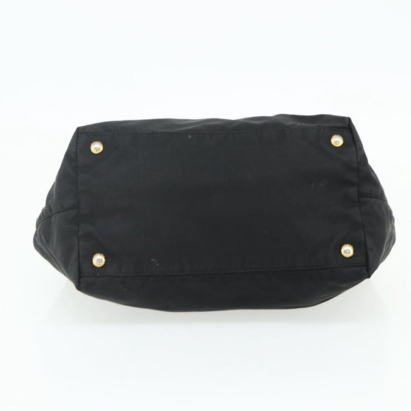 PRADA Ribbon Hand Bag Nylon Black Gold Auth 179608
