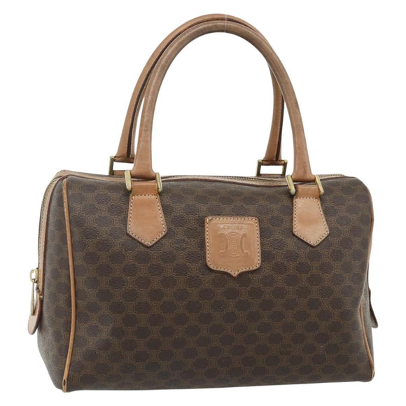 CELINE Macadam Canvas Hand Bag PVC Leather Brown Gold Auth 179609