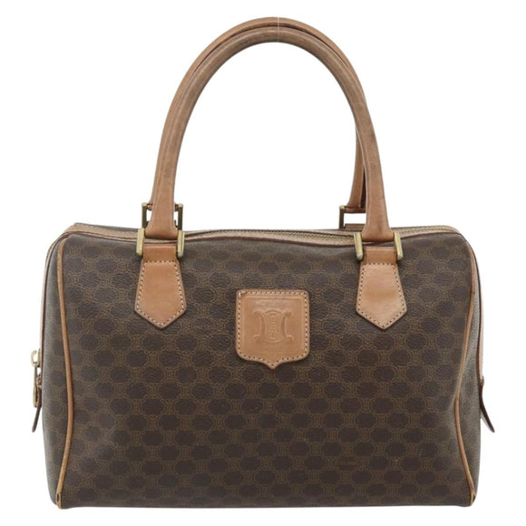 CELINE Macadam Canvas Hand Bag PVC Leather Brown Gold Auth 179609