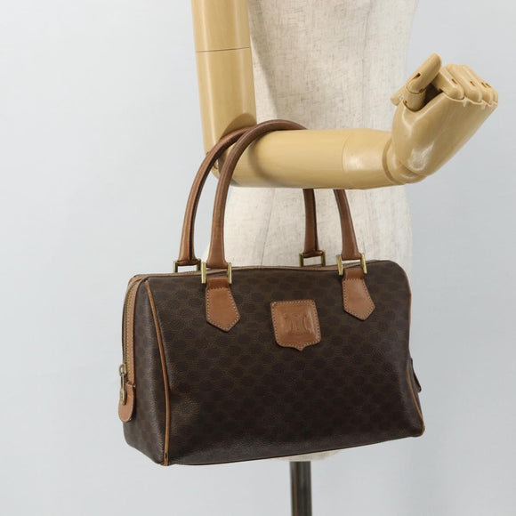 CELINE Macadam Canvas Hand Bag PVC Leather Brown Gold Auth 179609