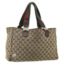 GUCCI GG Canvas Web Sherry Line Hand Bag Beige Silver 145758 Auth 179610-1