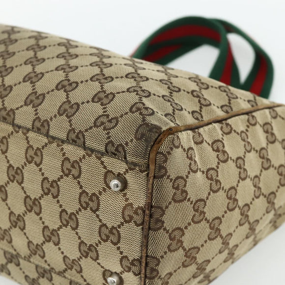 GUCCI GG Canvas Web Sherry Line Hand Bag Beige Silver 145758 Auth 179610