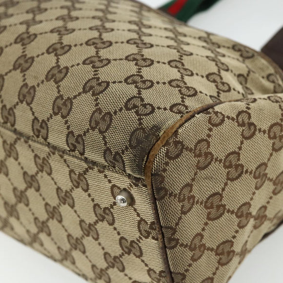 GUCCI GG Canvas Web Sherry Line Hand Bag Beige Silver 145758 Auth 179610