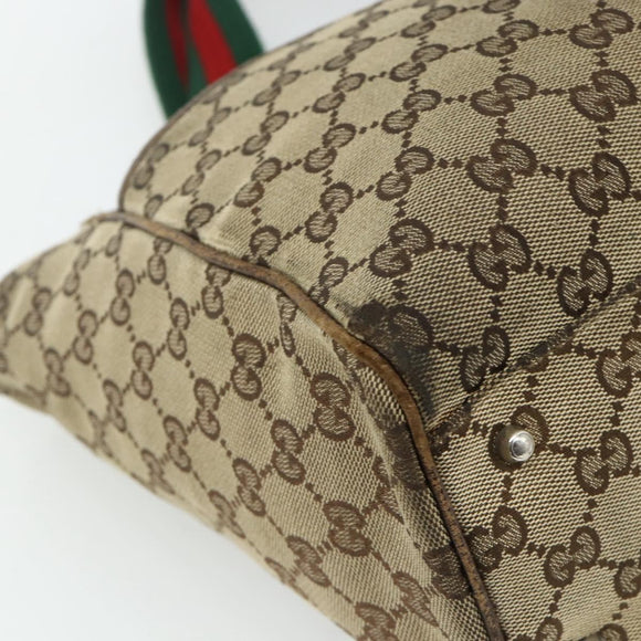 GUCCI GG Canvas Web Sherry Line Hand Bag Beige Silver 145758 Auth 179610