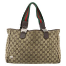 GUCCI GG Canvas Web Sherry Line Hand Bag Beige Silver 145758 Auth 179610-2
