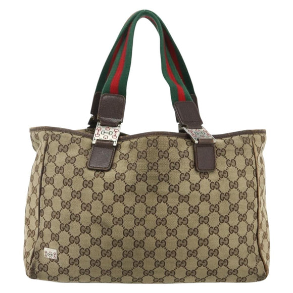 GUCCI GG Canvas Web Sherry Line Hand Bag Beige Silver 145758 Auth 179610