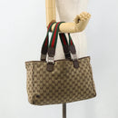 GUCCI GG Canvas Web Sherry Line Hand Bag Beige Silver 145758 Auth 179610-21