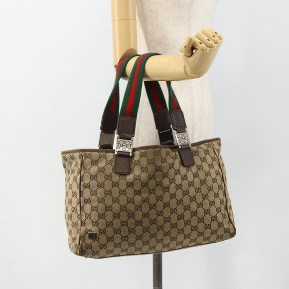 GUCCI GG Canvas Web Sherry Line Hand Bag Beige Silver 145758 Auth 179610