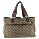 GUCCI GG Canvas Web Sherry Line Hand Bag Beige Silver 145758 Auth 179610-3