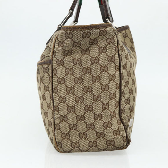 GUCCI GG Canvas Web Sherry Line Hand Bag Beige Silver 145758 Auth 179610