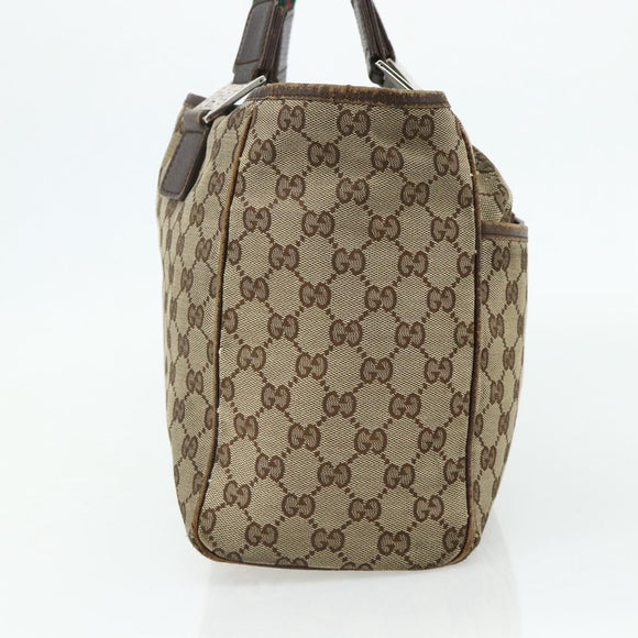 GUCCI GG Canvas Web Sherry Line Hand Bag Beige Silver 145758 Auth 179610