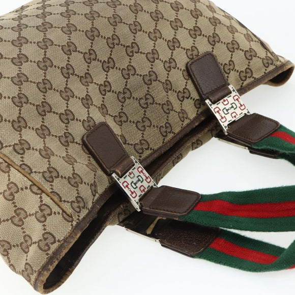 GUCCI GG Canvas Web Sherry Line Hand Bag Beige Silver 145758 Auth 179610
