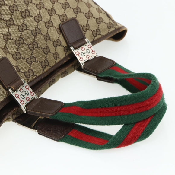 GUCCI GG Canvas Web Sherry Line Hand Bag Beige Silver 145758 Auth 179610