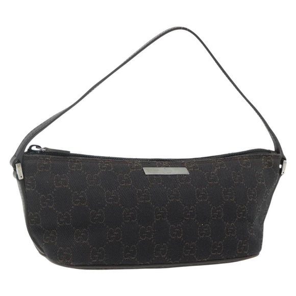 GUCCI GG Canvas Accessory Pouch Dark Brown Silver 07198 Auth 179616A