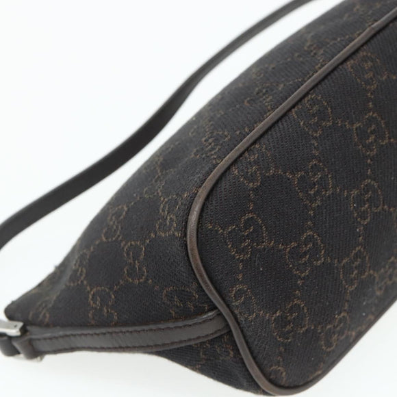 GUCCI GG Canvas Accessory Pouch Dark Brown Silver 07198 Auth 179616A