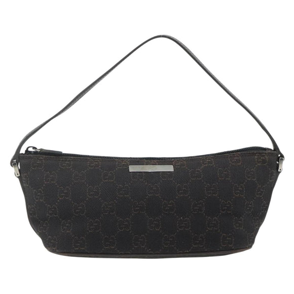 GUCCI GG Canvas Accessory Pouch Dark Brown Silver 07198 Auth 179616A