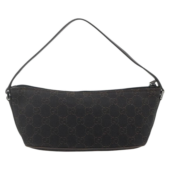 GUCCI GG Canvas Accessory Pouch Dark Brown Silver 07198 Auth 179616A