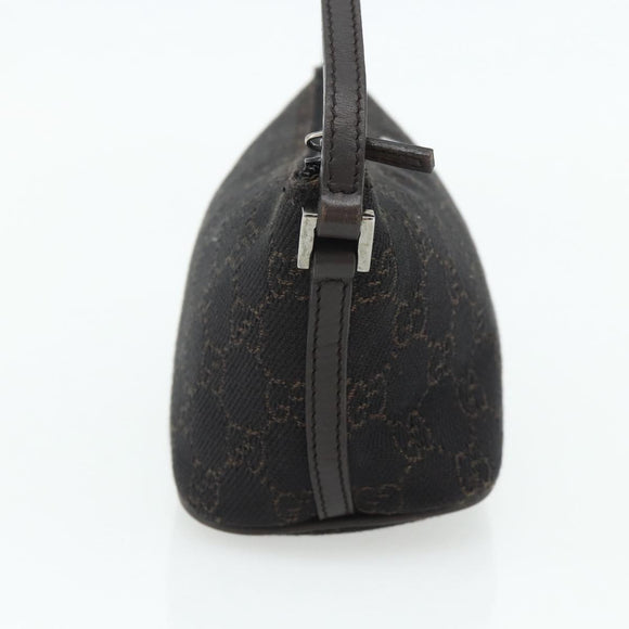 GUCCI GG Canvas Accessory Pouch Dark Brown Silver 07198 Auth 179616A