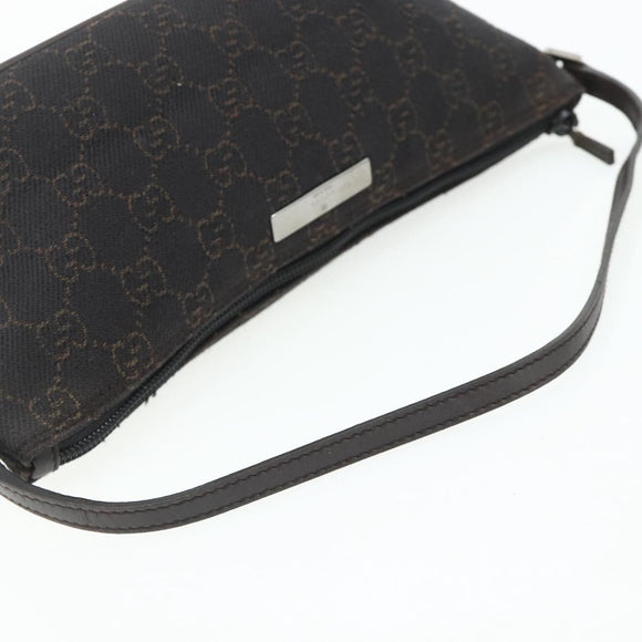 GUCCI GG Canvas Accessory Pouch Dark Brown Silver 07198 Auth 179616A