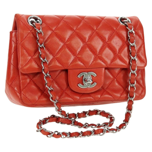 CHANEL Chain Mini Matelasse 19 Bag Lamb Skin Red Silver CC Auth 179620SAV