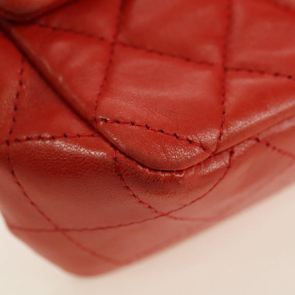 CHANEL Chain Mini Matelasse 19 Bag Lamb Skin Red Silver CC Auth 179620SAV