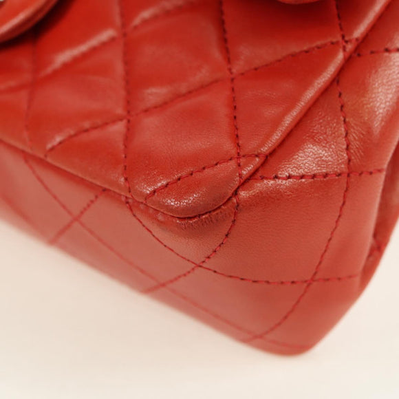 CHANEL Chain Mini Matelasse 19 Bag Lamb Skin Red Silver CC Auth 179620SAV