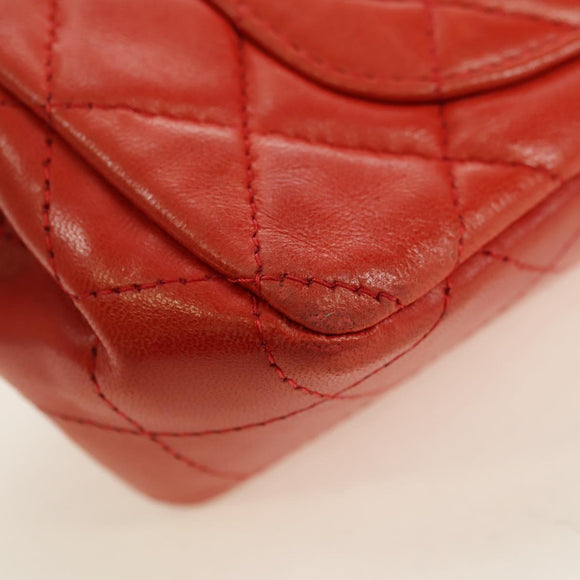 CHANEL Chain Mini Matelasse 19 Bag Lamb Skin Red Silver CC Auth 179620SAV