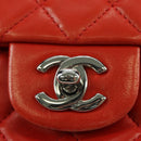 CHANEL Chain Mini Matelasse 19 Bag Lamb Skin Red Silver CC Auth 179620SAV-14