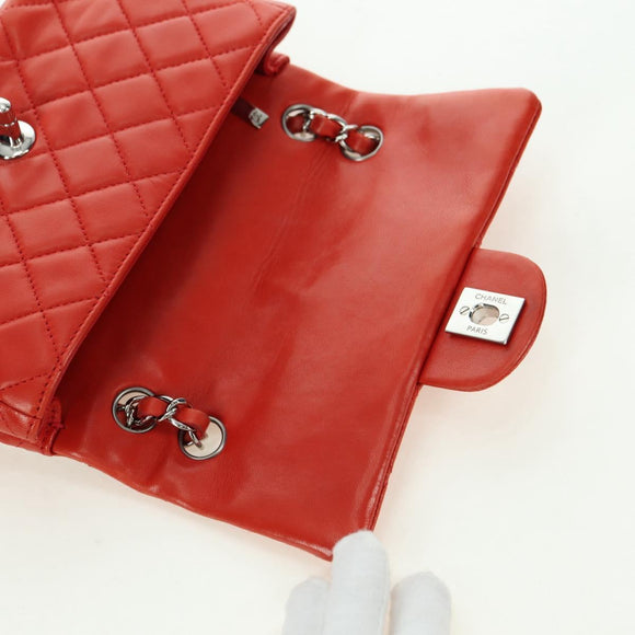 CHANEL Chain Mini Matelasse 19 Bag Lamb Skin Red Silver CC Auth 179620SAV