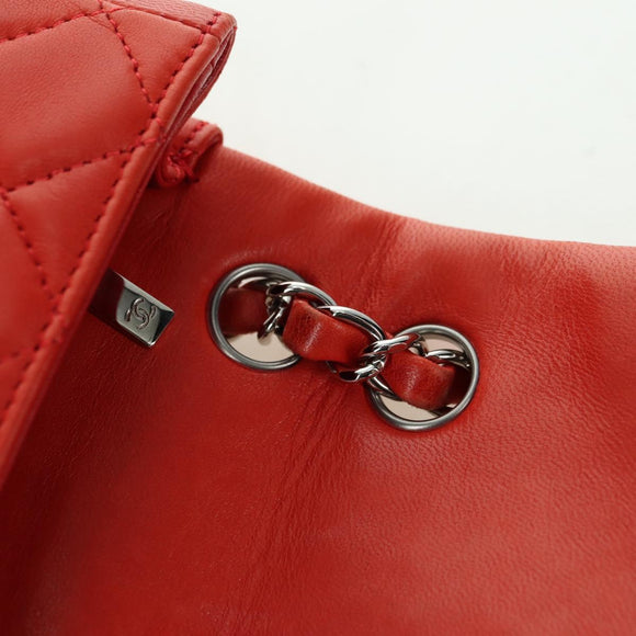CHANEL Chain Mini Matelasse 19 Bag Lamb Skin Red Silver CC Auth 179620SAV
