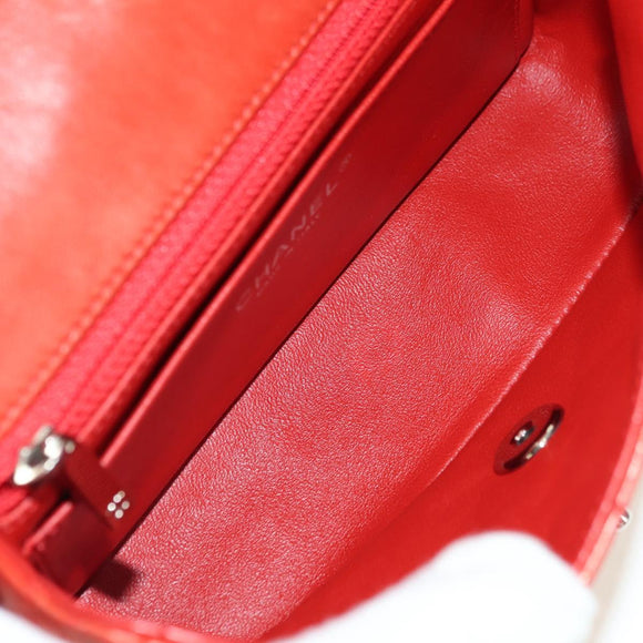 CHANEL Chain Mini Matelasse 19 Bag Lamb Skin Red Silver CC Auth 179620SAV