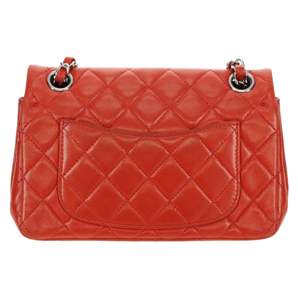 CHANEL Chain Mini Matelasse 19 Bag Lamb Skin Red Silver CC Auth 179620SAV