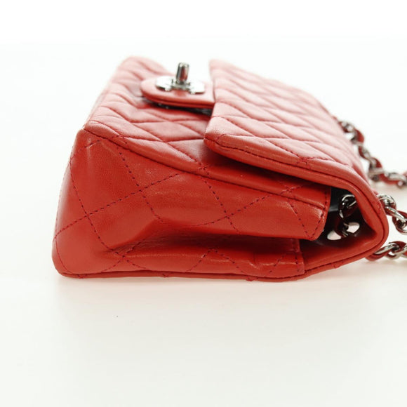 CHANEL Chain Mini Matelasse 19 Bag Lamb Skin Red Silver CC Auth 179620SAV