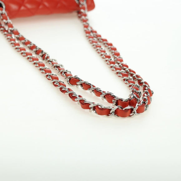 CHANEL Chain Mini Matelasse 19 Bag Lamb Skin Red Silver CC Auth 179620SAV